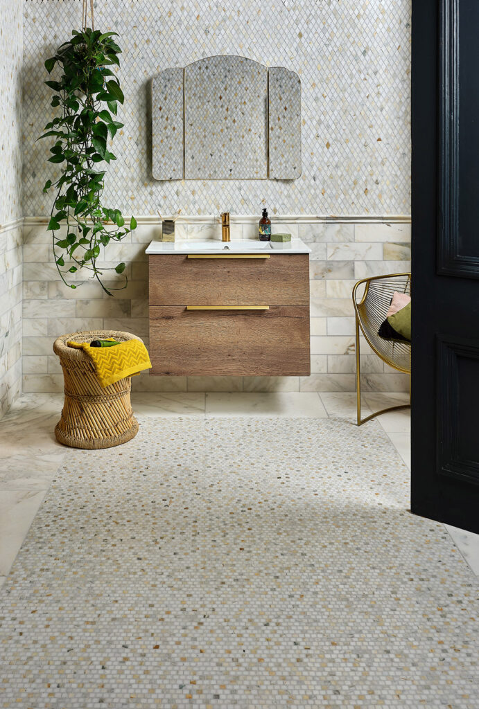 Ca' Pietra Palazzo Oro Marble Honed Brickbond Square patterned floor tiles