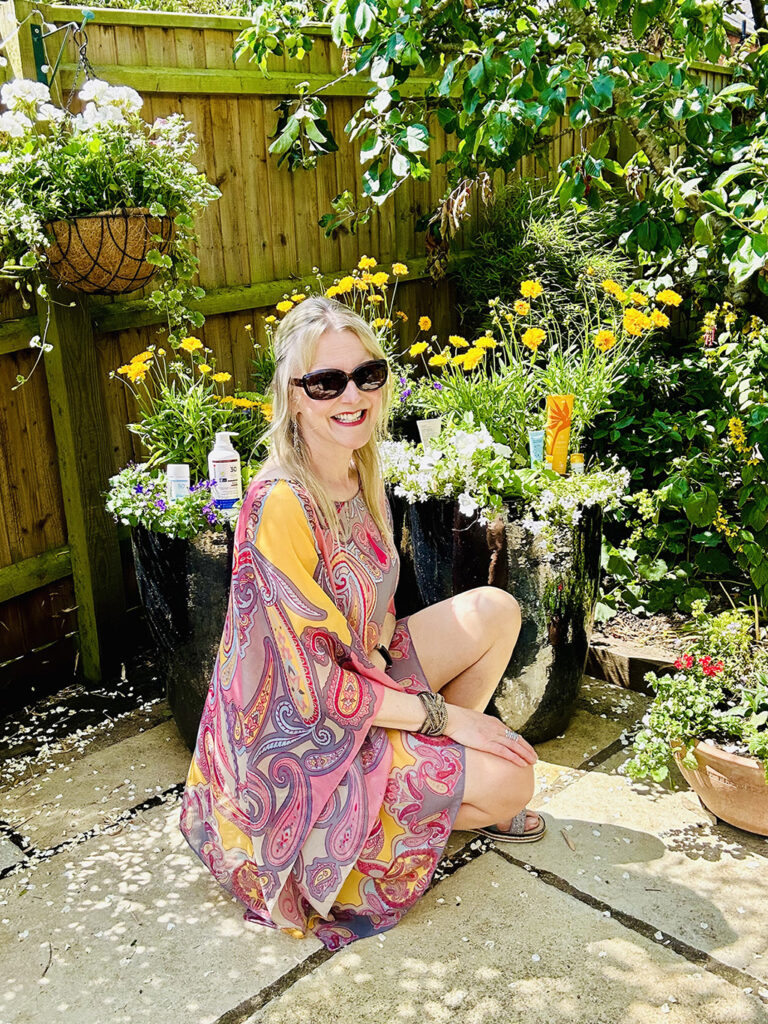 Best sunscreen buys with Style & Decor blogger Sarah in her garden