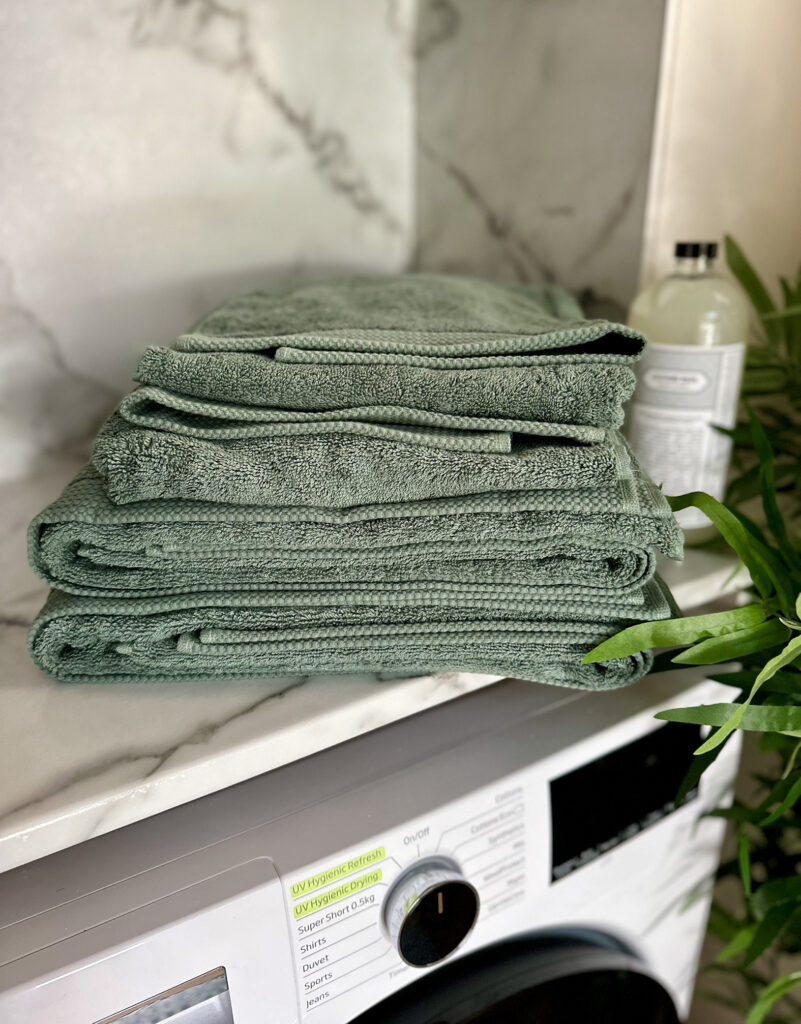 The Fine Cotton Company Napoli towels in my laundry room